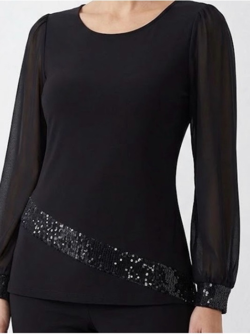 Juniper + Lime Black Long-Sleeve Sequin-Trim Top